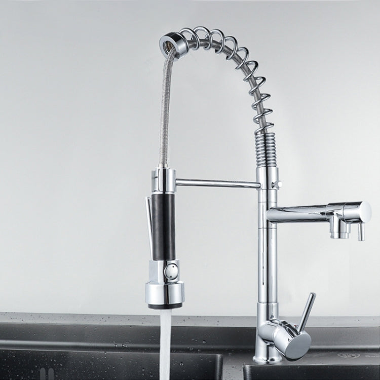 KE6024 Multifunctional Spring Drawing Cold Hot Mixing Water Nozzle Water Filter Adapter Water Purifier Saving Tap, Silver Black