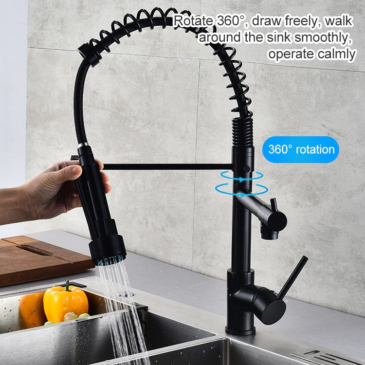 Multifunctional Cold Hot Water Tank Kitchen Spring Double Nozzle 360 Degree Rotary Tap, Black