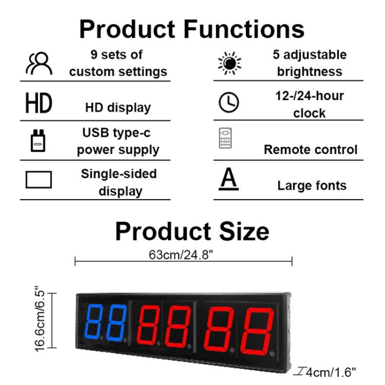 KYX--0040 4 inch 6-digit LED Sports Fitness Multi-function Timer, AU Plug, US Plug, EU Plug, UK Plug