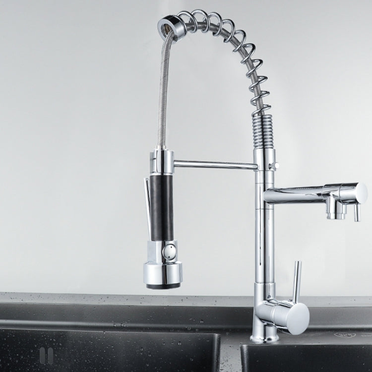 KE6024 Multifunctional Spring Drawing Cold Hot Mixing Water Nozzle Water Filter Adapter Water Purifier Saving Tap, Silver Black