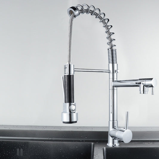 KE6024 Multifunctional Spring Drawing Cold Hot Mixing Water Nozzle Water Filter Adapter Water Purifier Saving Tap, Silver Black