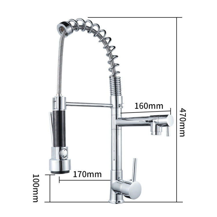KE6024 Multifunctional Spring Drawing Cold Hot Mixing Water Nozzle Water Filter Adapter Water Purifier Saving Tap, Silver Black
