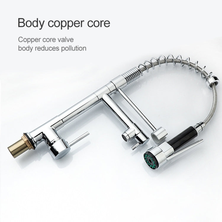 KE6024 Multifunctional Spring Drawing Cold Hot Mixing Water Nozzle Water Filter Adapter Water Purifier Saving Tap, Silver Black