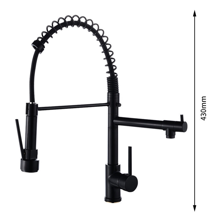 Multifunctional Cold Hot Water Tank Kitchen Spring Double Nozzle 360 Degree Rotary Tap, Black