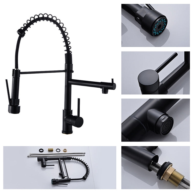 Multifunctional Cold Hot Water Tank Kitchen Spring Double Nozzle 360 Degree Rotary Tap, Black