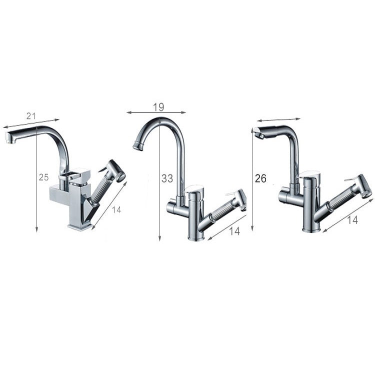 Kitchen Pull-Out Double Faucet Water Table Hot And Cold Water Faucet, Wheel Bending Pull, Round Spray Pull, Cube Spray Pull, Round Universal Distortion, Cube Universal Distortion