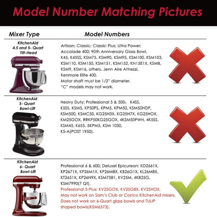 For KitchenAid 6QT Stand Mixer Flexible Edge Whisk Paddle, KA-6T