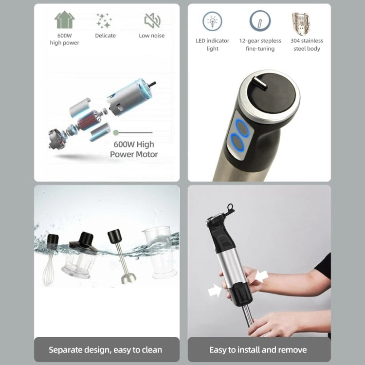 6-in-1 600W Multifunctional  Electric Blender Stainless Steel Food Cooking Stick, US Plug, EU Plug, UK Plug